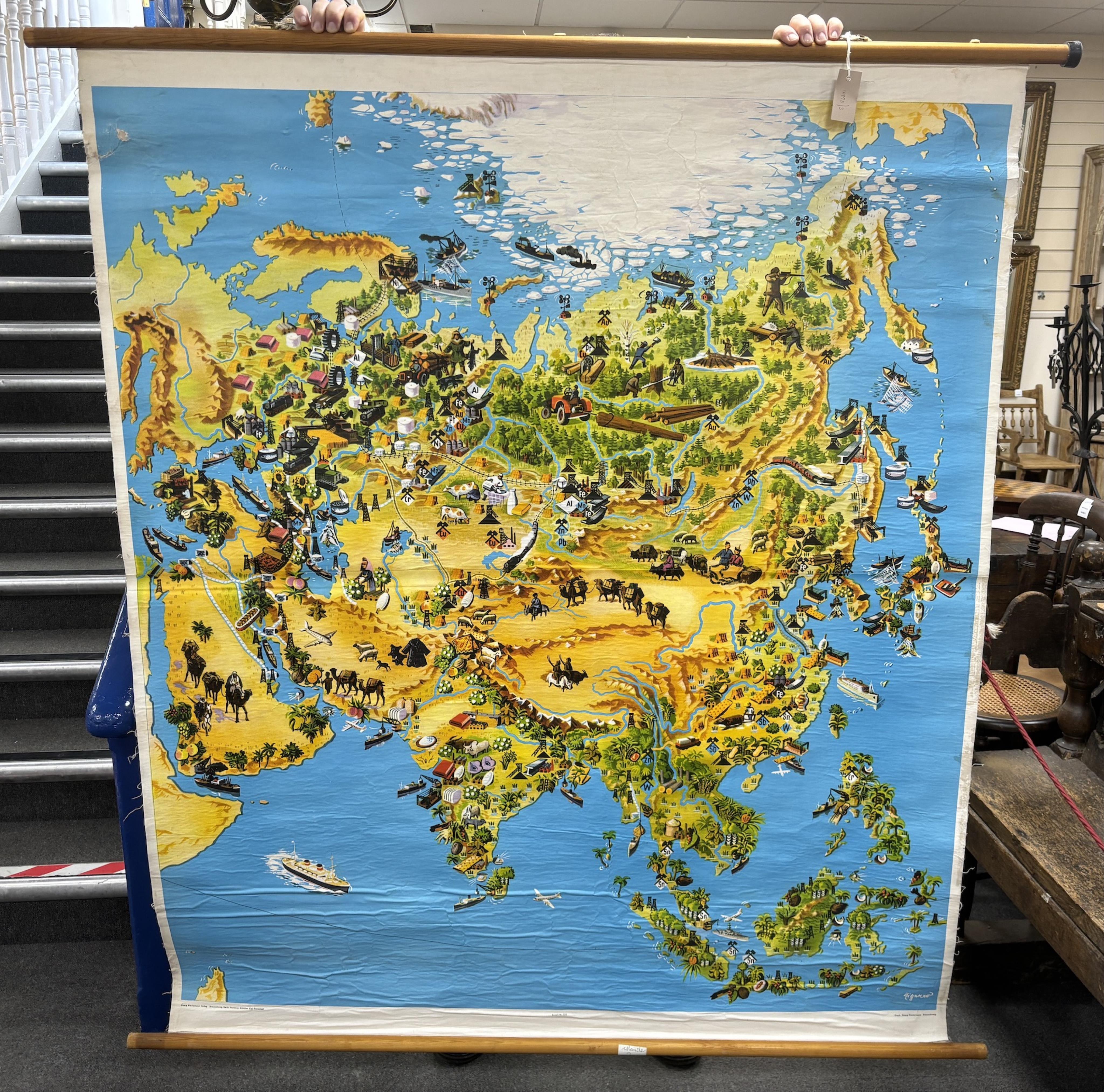A mid century German educational world map